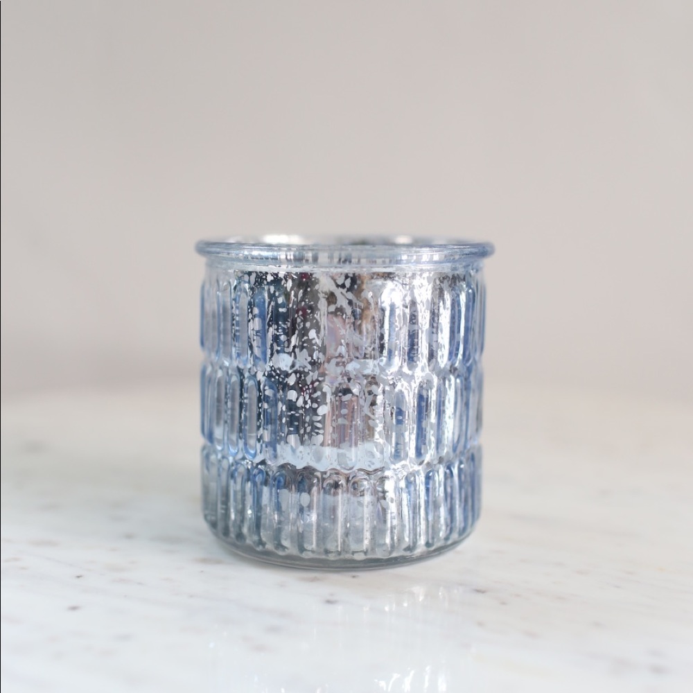 Blue shabby chic glass candle jar